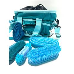Zoom sur le set de pansage bicolore Fika turquoise / bleu ciel