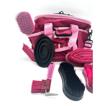 Zoom sur le set de pansage bicolore Fika fushia / rose