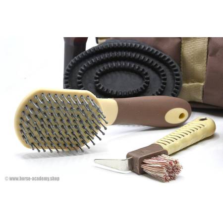 Zoopm sur le set de pansage bicolore Douka marron / beige