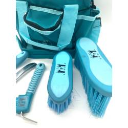 Zoom sur le set de pansage bicolore Cisa turquoise / bleu ciel