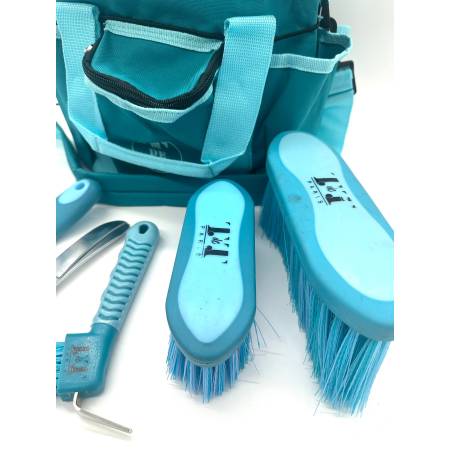 Zoom sur le set de pansage bicolore Cisa turquoise / bleu ciel