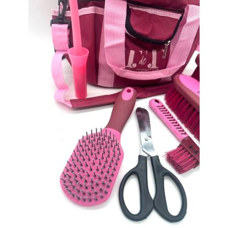 Zoom sur le set de pansage bicolore Cisa fushia / rose