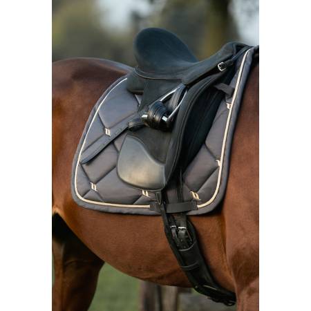 Tapis de dressage Night Collection Anthracite Back on Track sur un cheval sellé