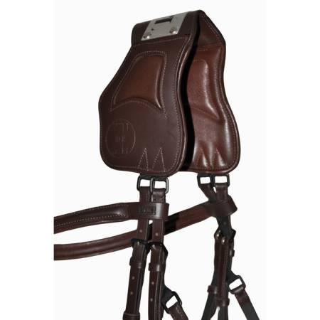 Zoom sur la têtière du filet ergonomique à pont Vargas T de T havane vue de 3 quarts arrière