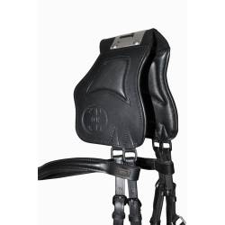 Zoom sur la têtière du filet ergonomique à pont Vargas T de T noir vue de 3 quarts arrière