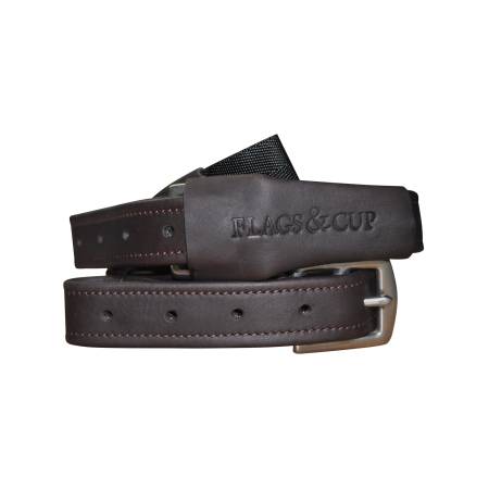 Zoom sur les étrivières monobranches à boucles Flags&Cup marron
