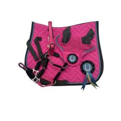Ensemble tapis, bonnet et licol poney Nele rose