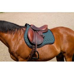 Tapis de selle Impulsion vert Equithème sur un cheval bai