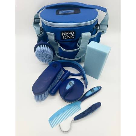 Set de pansage Pro 3 bleu Hippo-Tonic avec ses 7 outils