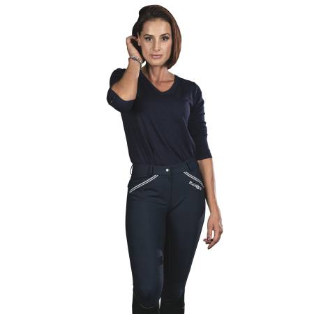 Pantalon d'équitation Cayenne fond silicone Flags&Cup porté par une femme de face