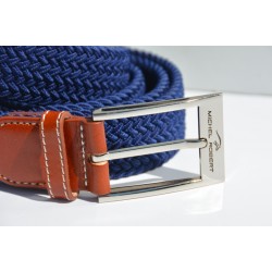 Zoom sur la ceinture tressée élastique Michel Robert - Bleu