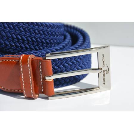 Zoom sur la ceinture tressée élastique Michel Robert - Bleu