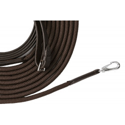 Zoom sur les longues rênes toile et corde marron 10 m Riding World