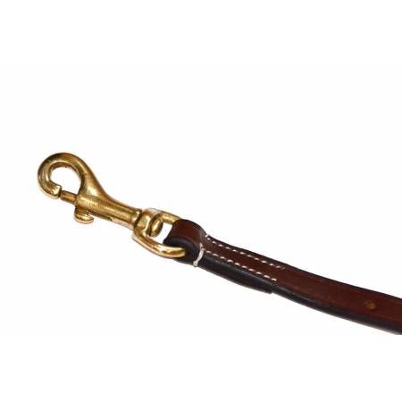 Zoom sur un mousqueton du collier de chasse et martingale T de T marron