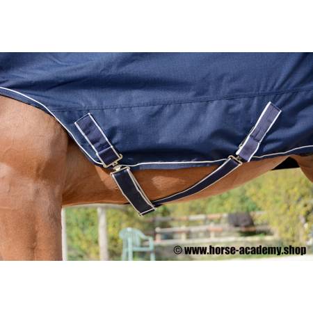 Zoom sur les sangles de la chemise de travail en longe Performance bleue marine portée