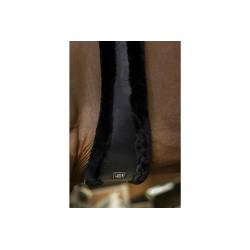 Zoom sur la sangle noire et mouton noir XTR Norton porté par un cheval