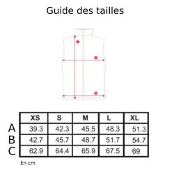 Guide des tailles du gilet sans manche Rouge GPA