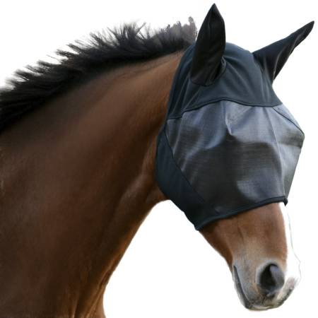 FlyMask anti-mouches avec oreilles Absorbine porté par un cheval