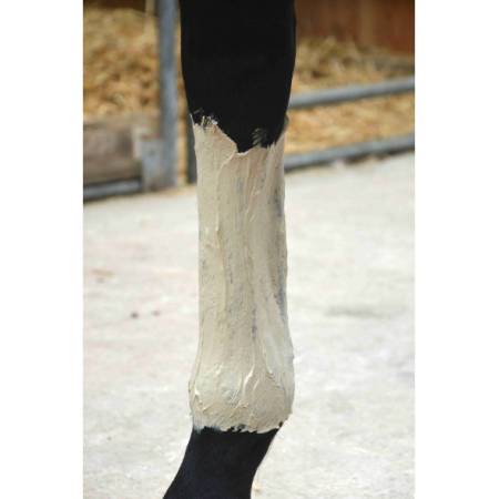 Pâte d'argile Soulage Douleur-Coup-Contusion Nutragile posé sur un membre de cheval