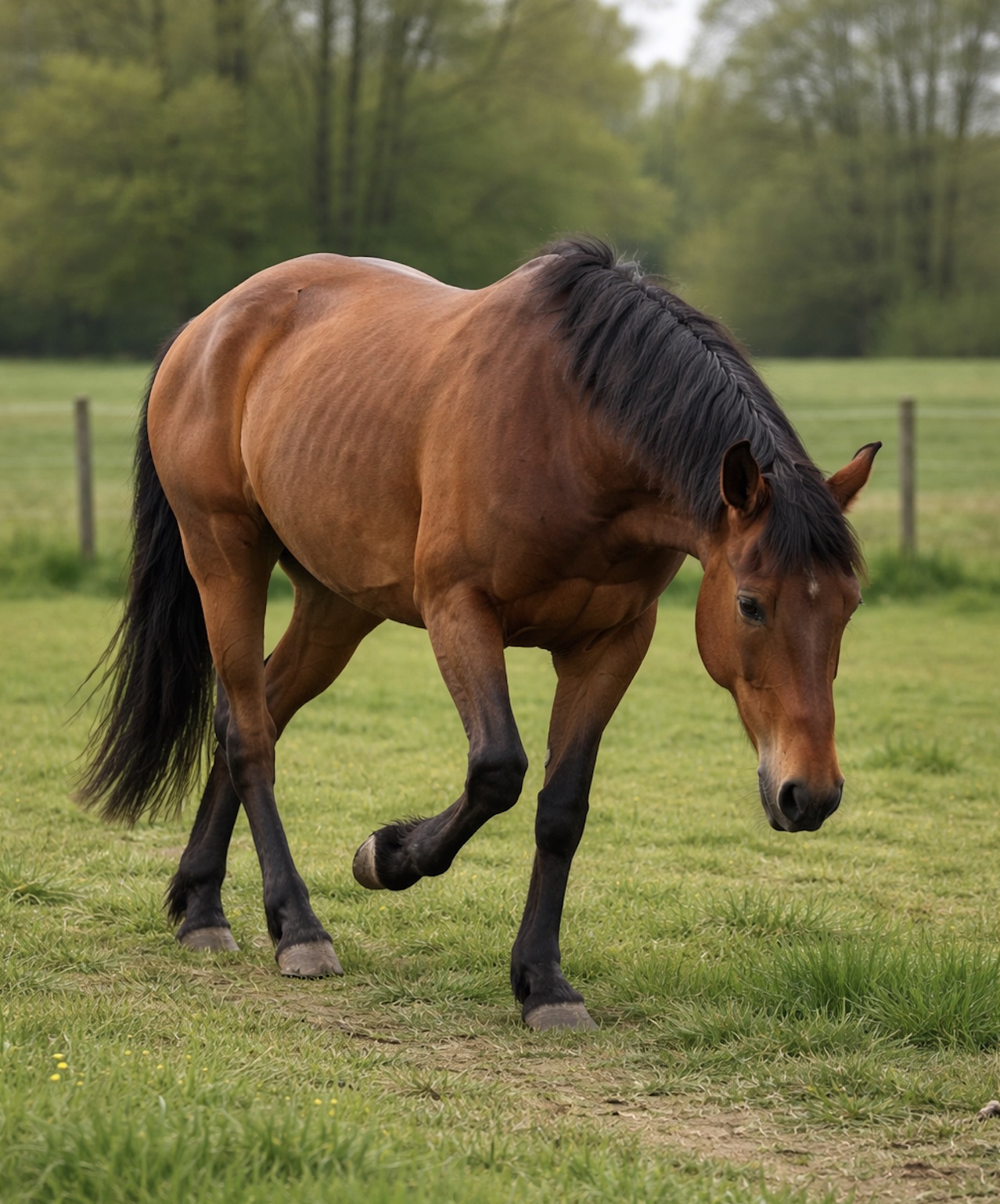 cheval boiteux au pré